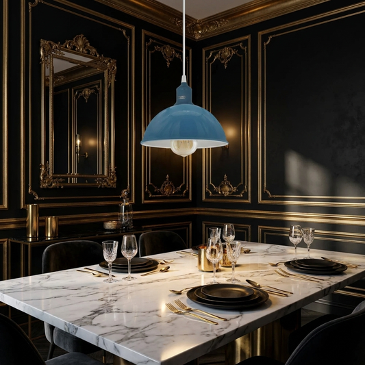 Modern Industrial Ceiling Pendant Light styled lifestyle image - Yes / Blue