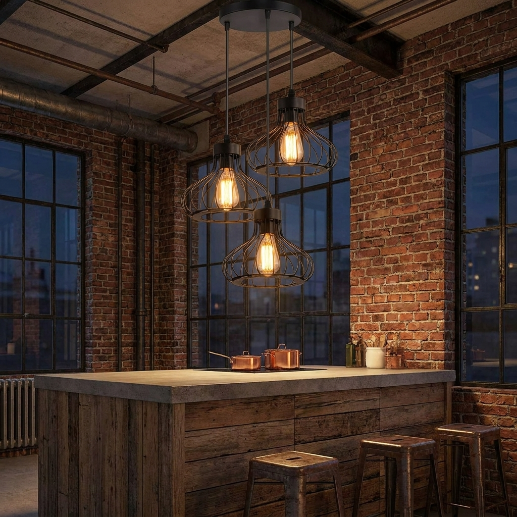 Cage 3 Light Island Black Pendant Beautiful Design - Yes (with bulb) styled lifestyle image