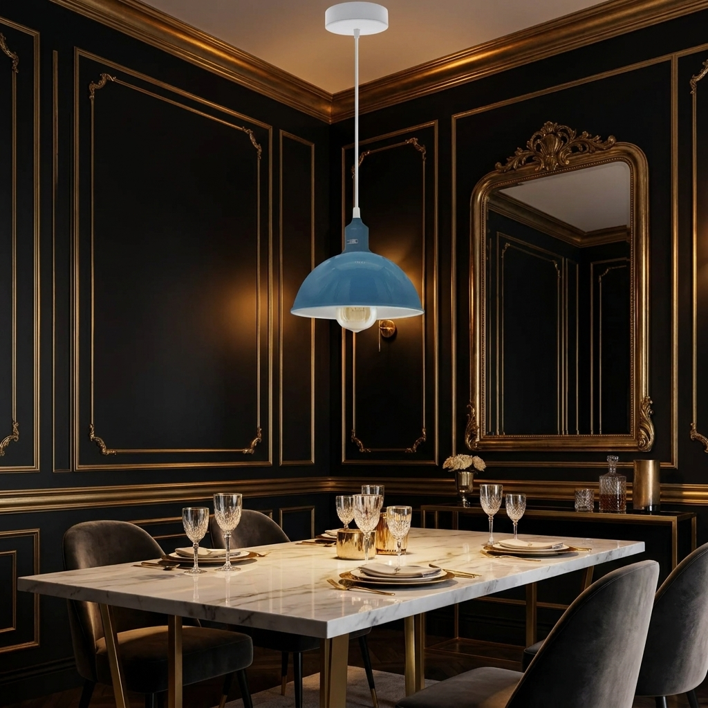 Modern Industrial Ceiling Pendant Light styled lifestyle image - No / Blue
