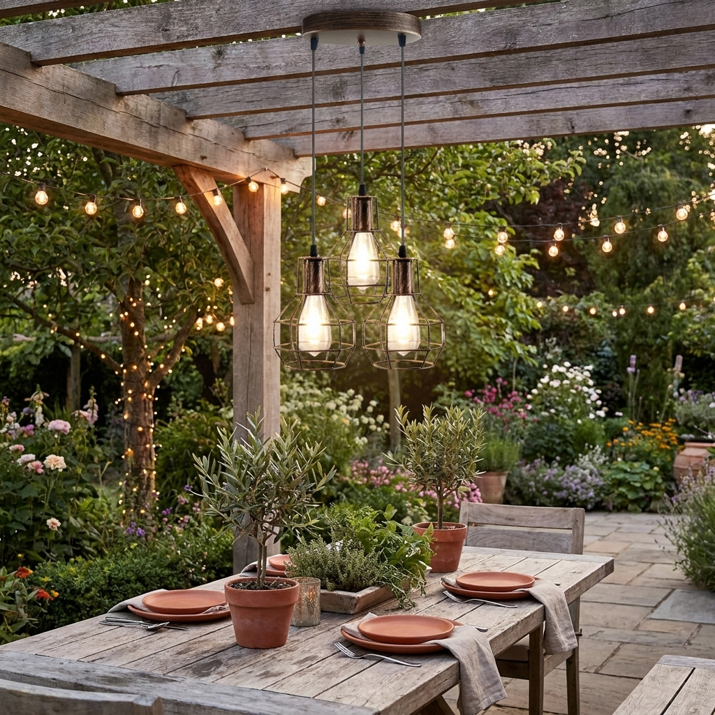 3-Light Hanging Brushed Brass Cage Pendent Fixture styled lifestyle image - Brushed Silver / No