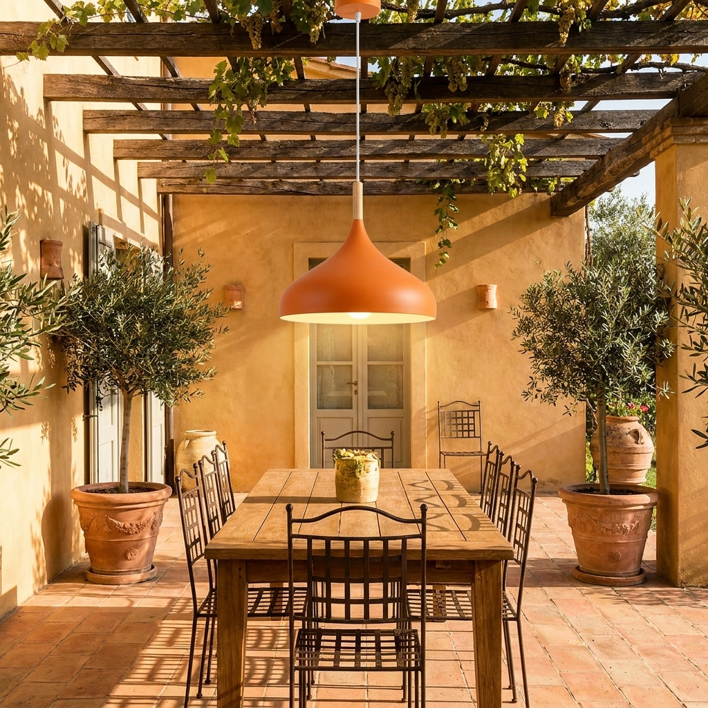 Modern Ceiling Pendant Light Metal Colour Shade Hanging Lamps styled lifestyle image - Orange