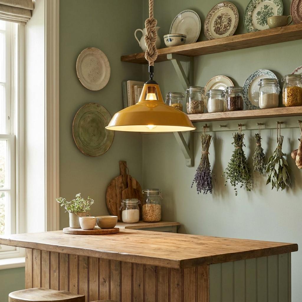 Industrial Metal Lamp Shade Hemp Rope Pendant Light Vintage Ceiling Fitting styled lifestyle image - Yellow
