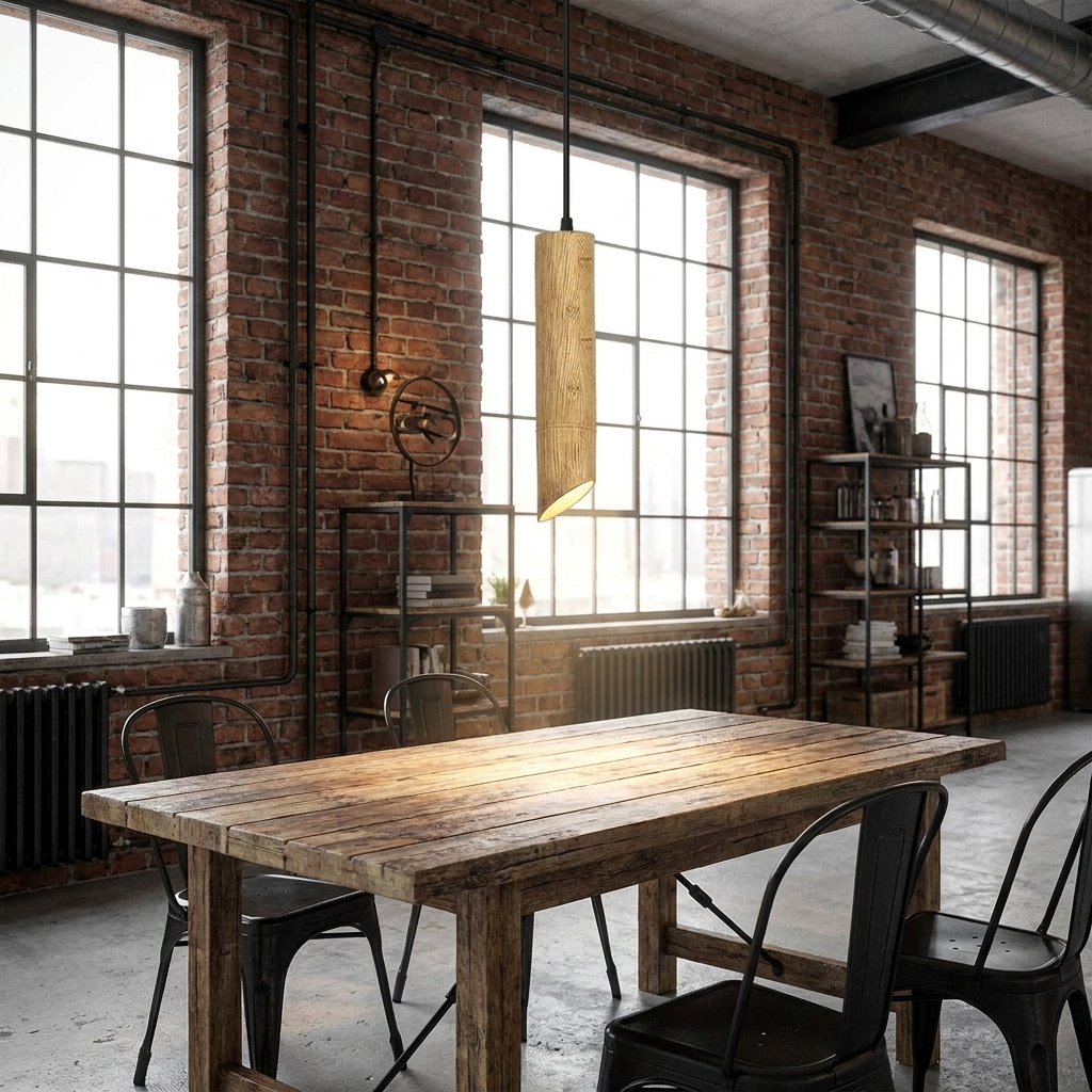 Nordic Wooden Tube Pendant Light - 225mm / Warm White / 1 Pack styled lifestyle image