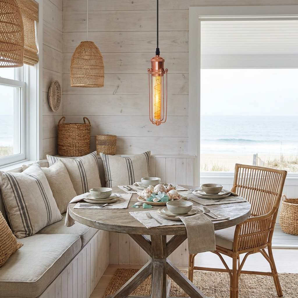 E27 Rose Gold Wire Ceiling Retro Pendent Light styled lifestyle image - Single Round / No