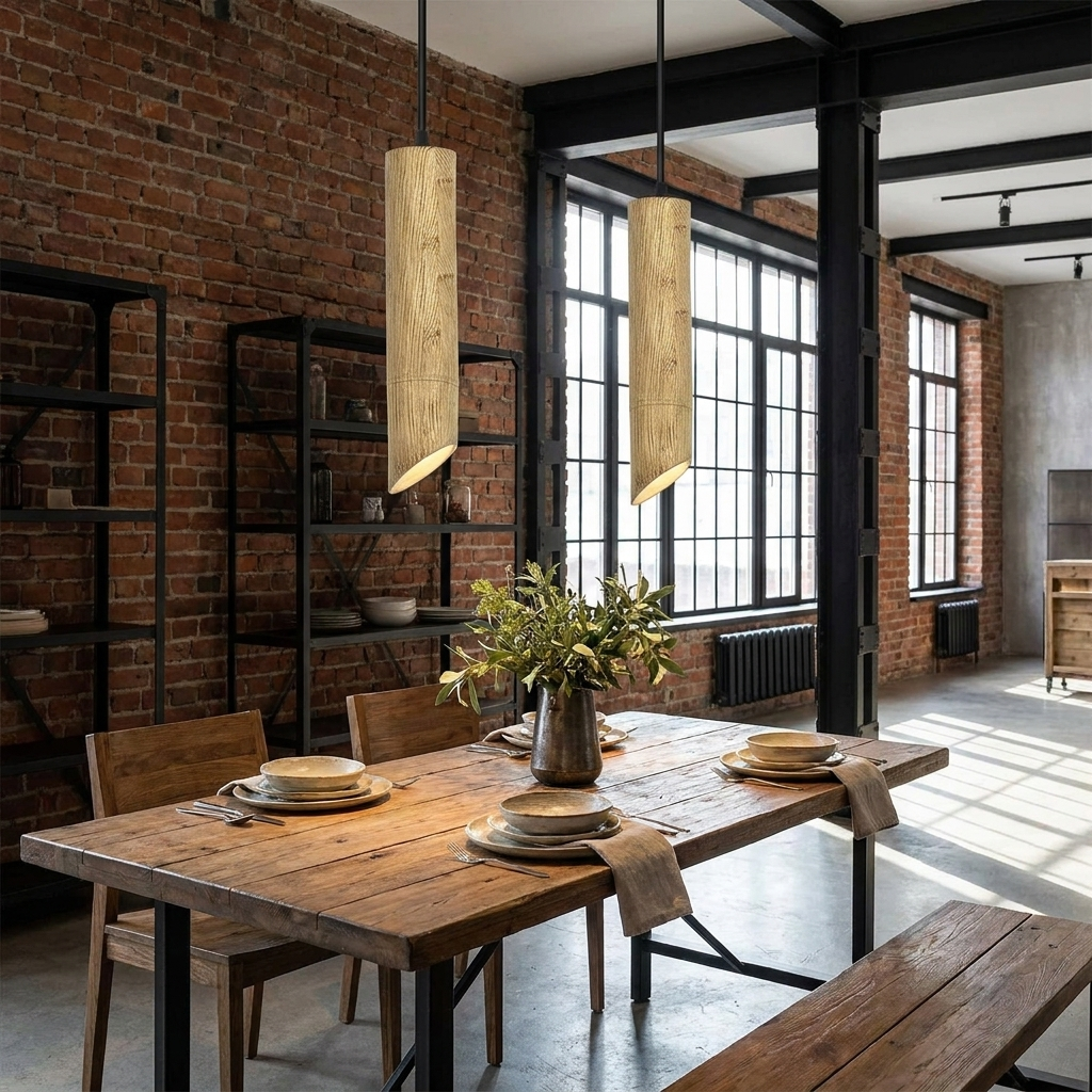 Nordic Wooden Tube Pendant Light - 350mm / Warm White / 2 Pack styled lifestyle image