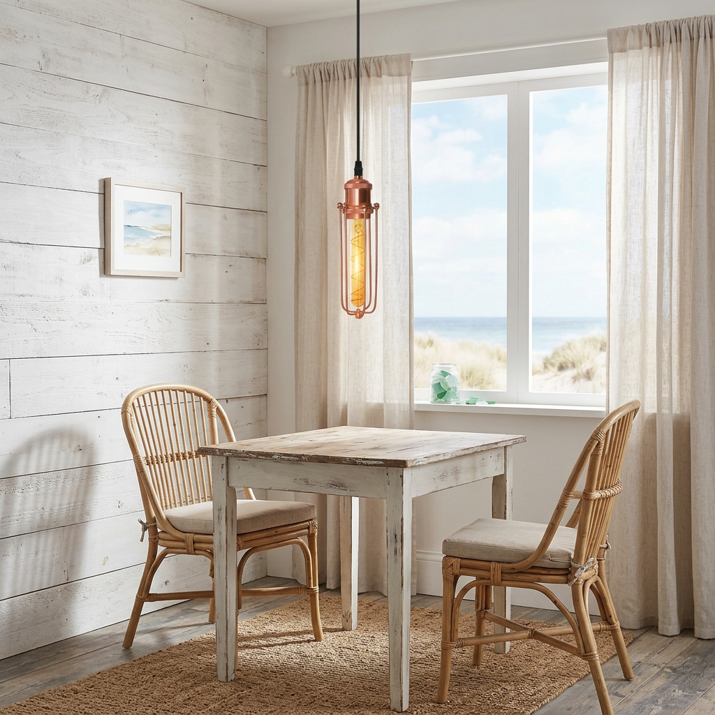 E27 Rose Gold Wire Ceiling Retro Pendent Light styled lifestyle image - 3 Head Round / No