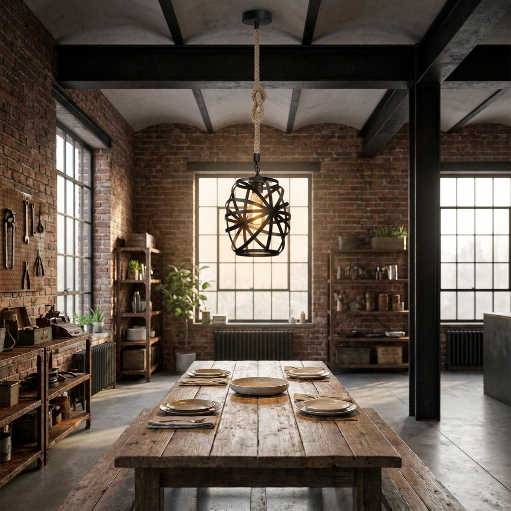 Metal Cage Hemp Rope Black Pendant Light - 100CM / Yes styled lifestyle image