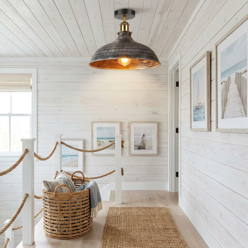Vintage Semi Flush Mount Metal pendant ceiling light - Yes / Brushed Silver styled lifestyle image
