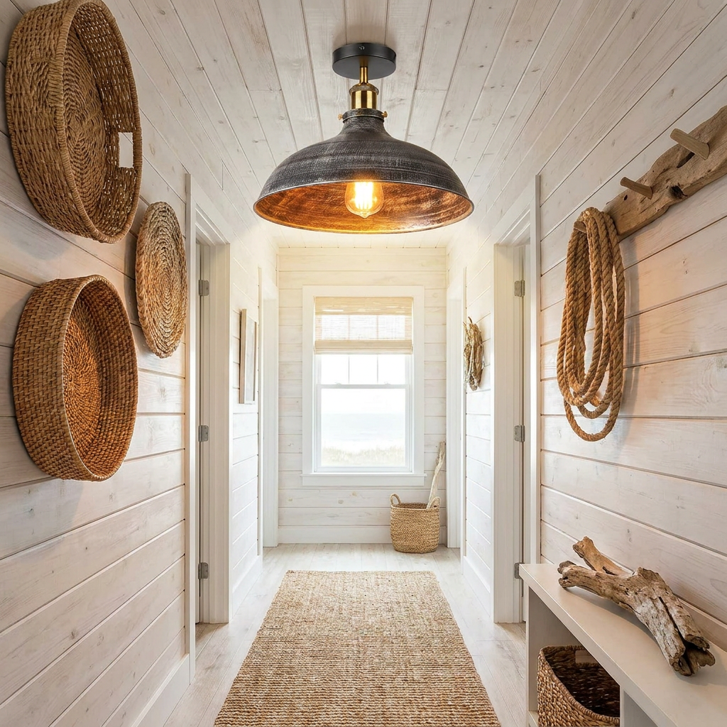 Vintage Semi Flush Mount Metal pendant ceiling light - Yes / Rustic Red styled lifestyle image