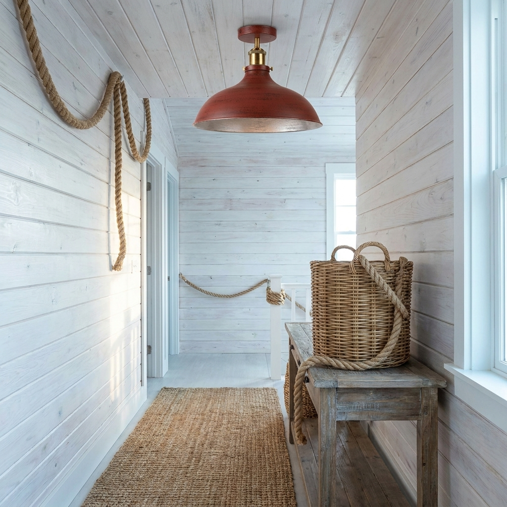 Vintage Semi Flush Mount Metal pendant ceiling light - No / Rustic Red styled lifestyle image