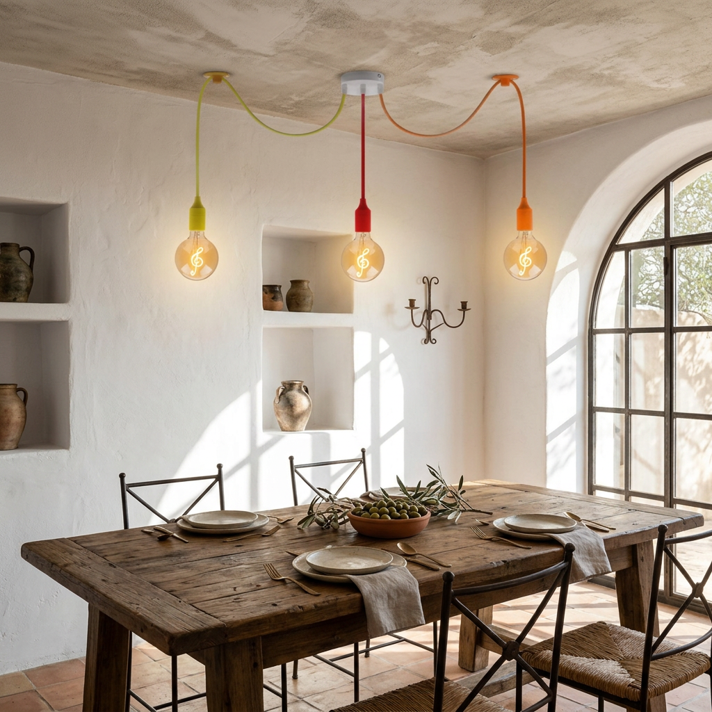 3 Head Multi-Color Flex Pendant Light - With Bulb styled lifestyle image