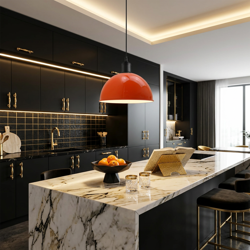 40cm Retro Metal Dome Pendant Light styled lifestyle image - Orange