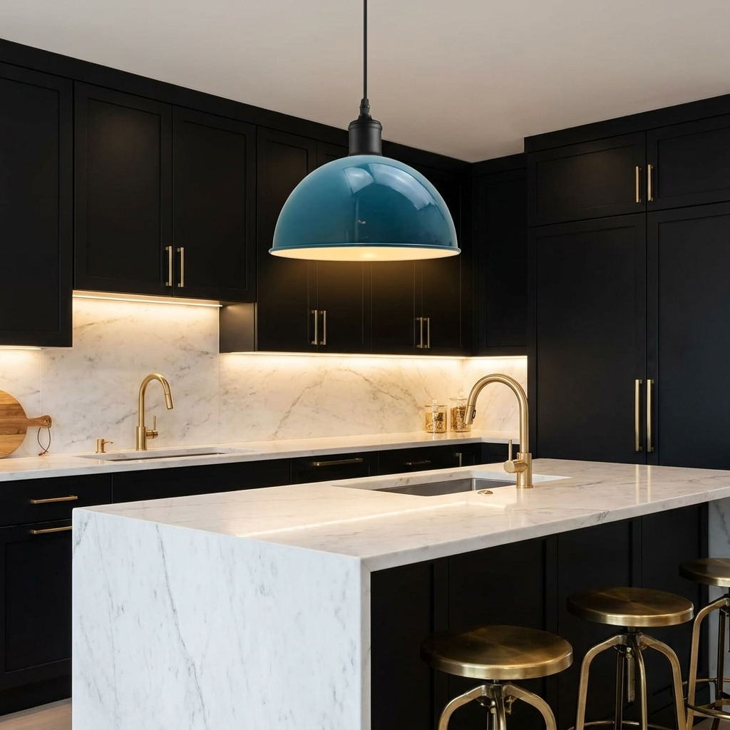 40cm Retro Metal Dome Pendant Light styled lifestyle image - Blue