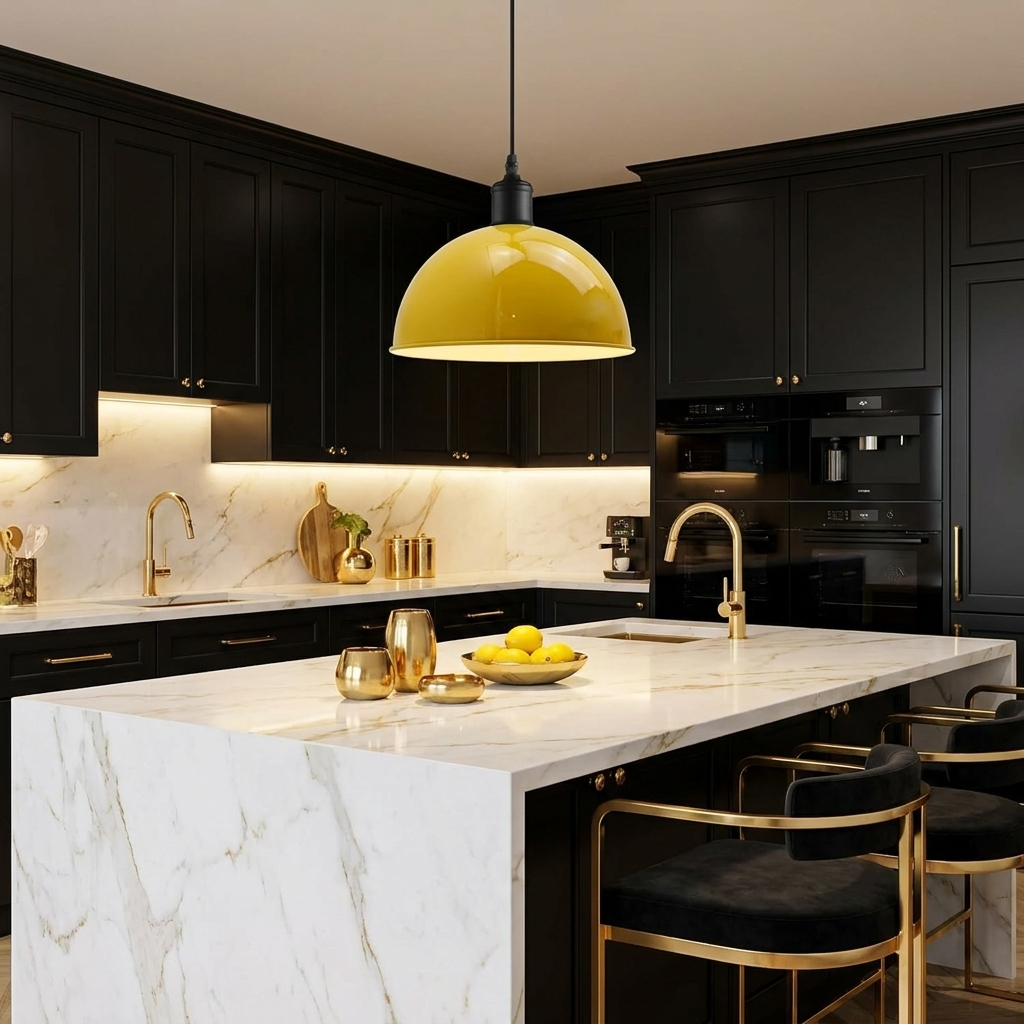 40cm Retro Metal Dome Pendant Light styled lifestyle image - Yellow