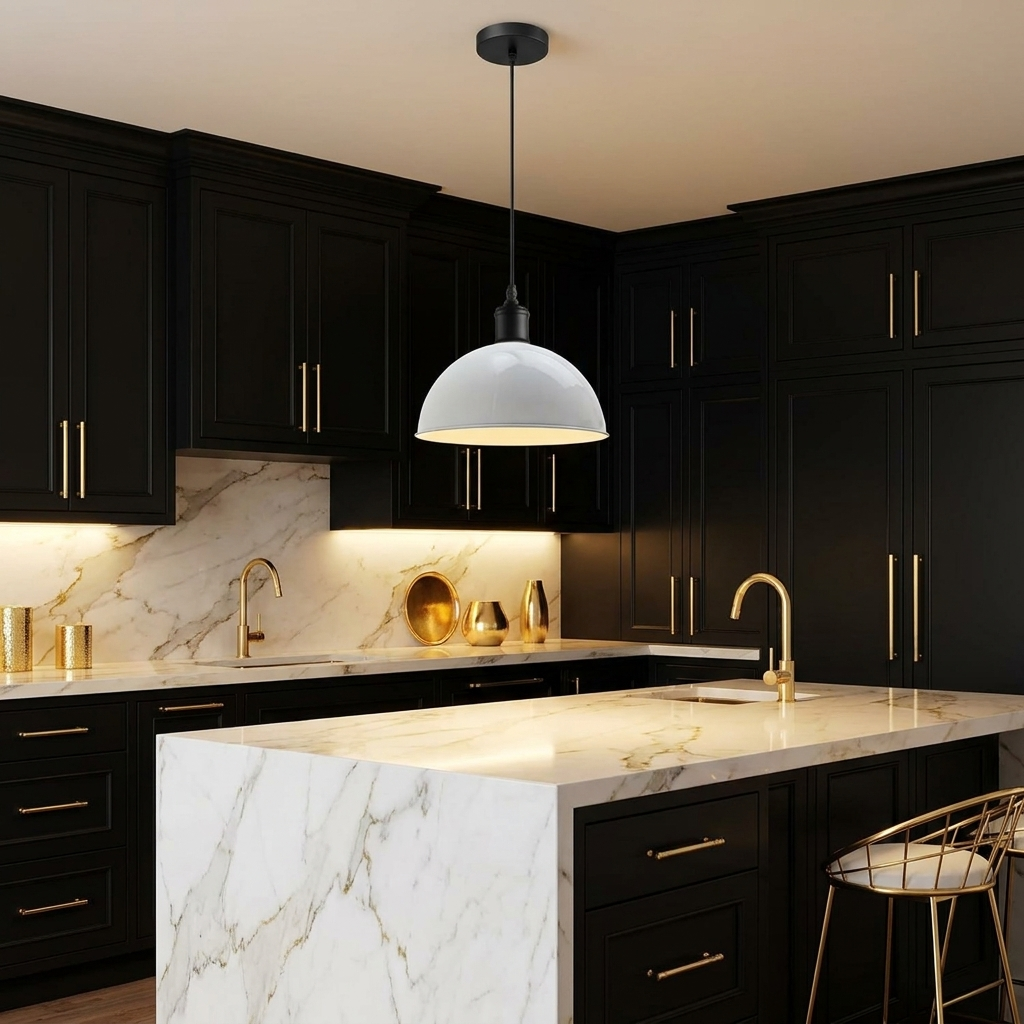 40cm Retro Metal Dome Pendant Light styled lifestyle image - White
