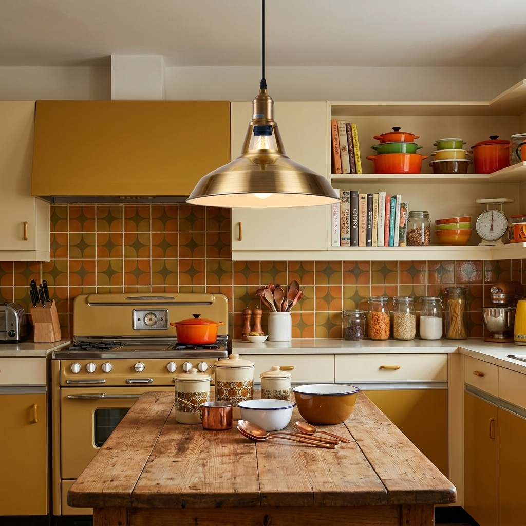 Vintage Yellow Brass Pendant Light | Industrial E27 Metal Ceiling Lamp styled lifestyle image
