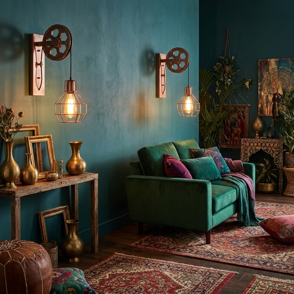 Industrial Wall Light E27 Brushed Copper styled lifestyle image