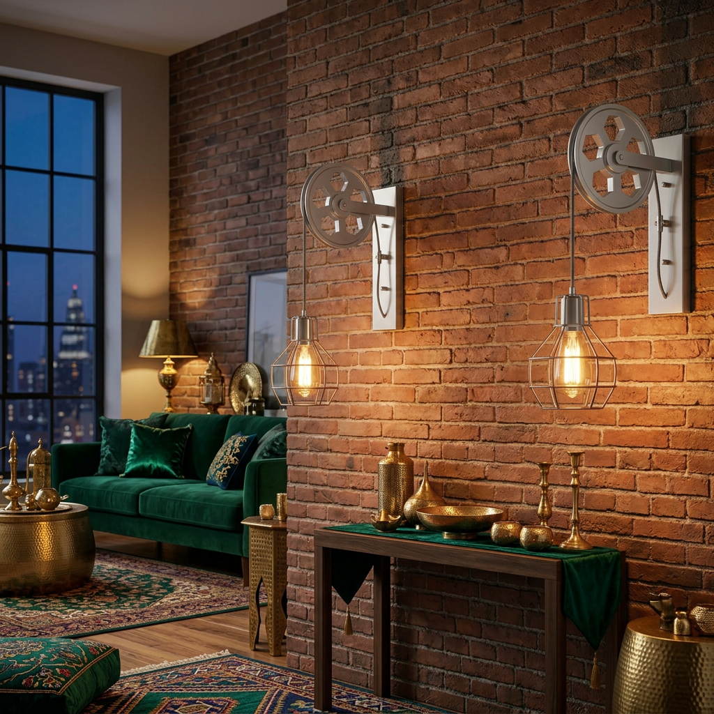 Industrial Wall Light E27 Brushed Silver styled lifestyle image