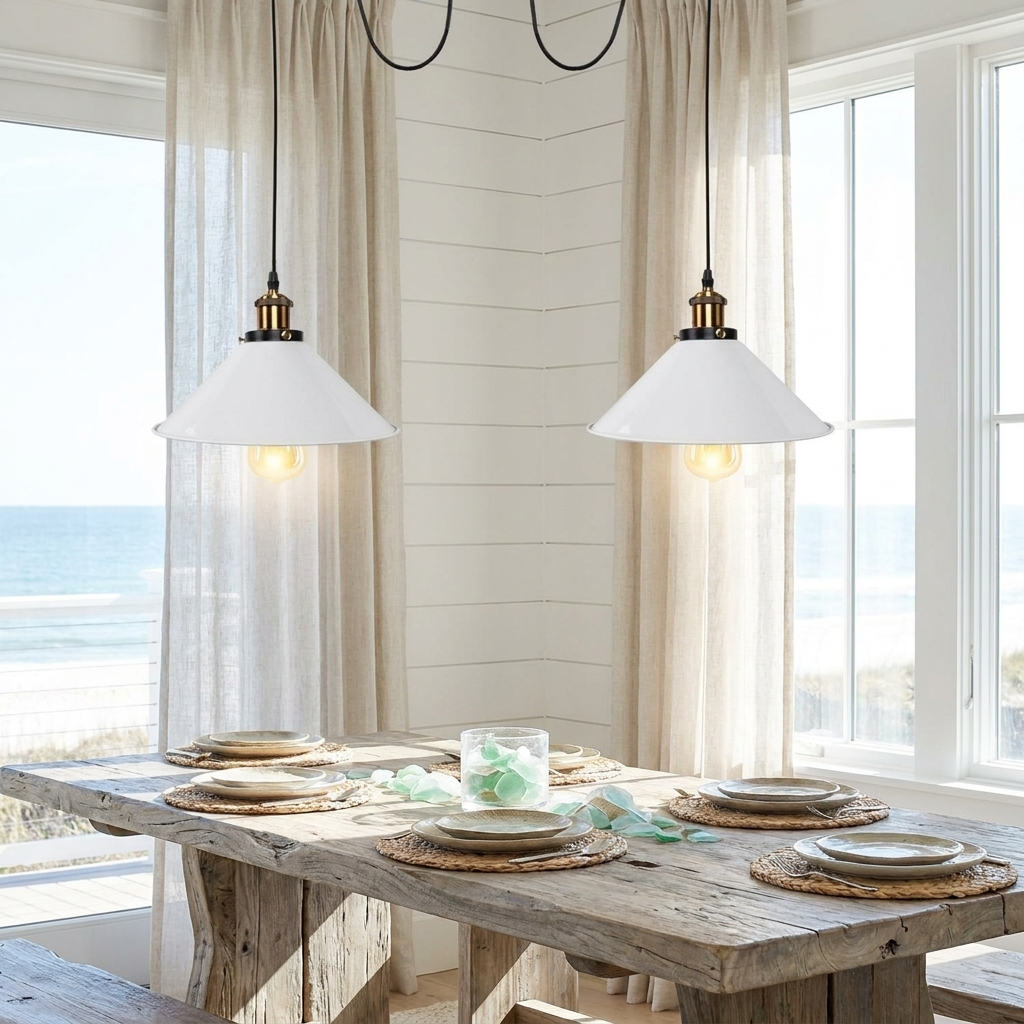 Industrial Retro 2-Light Pendant Lamp White styled lifestyle image