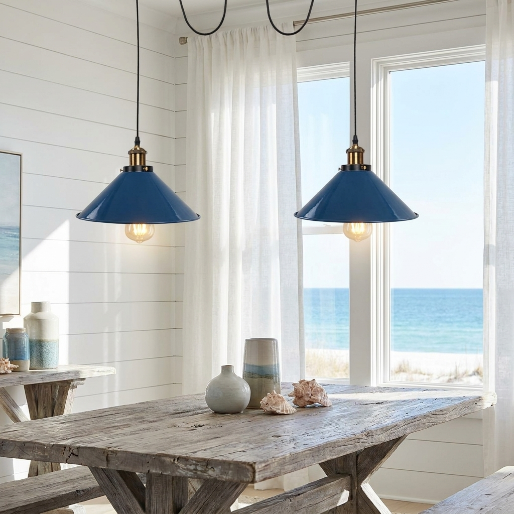 Industrial Retro 2-Light Pendant Lamp Blue styled lifestyle image