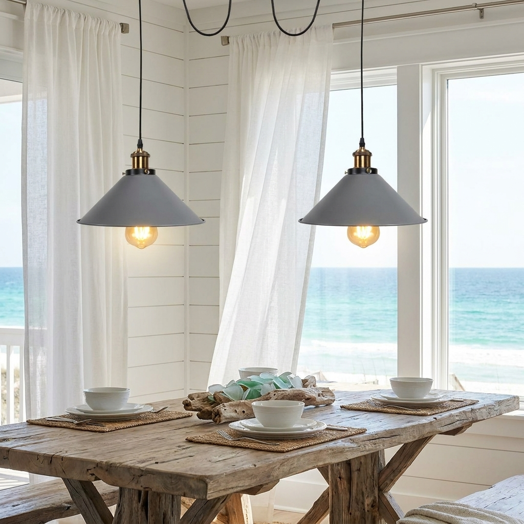 Industrial Retro 2-Light Pendant Lamp Grey styled lifestyle image