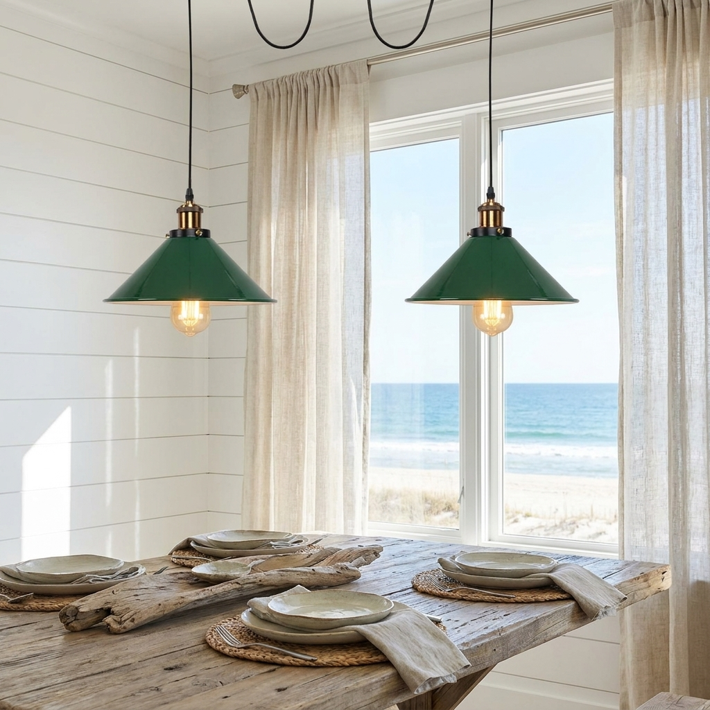 Industrial Retro 2-Light Pendant Lamp Green styled lifestyle image