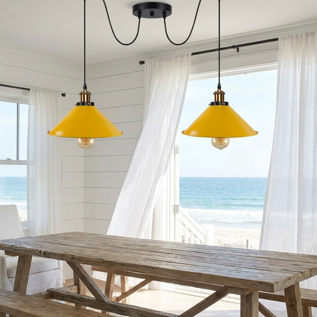Industrial Retro 2-Light Pendant Lamp Yellow styled lifestyle image