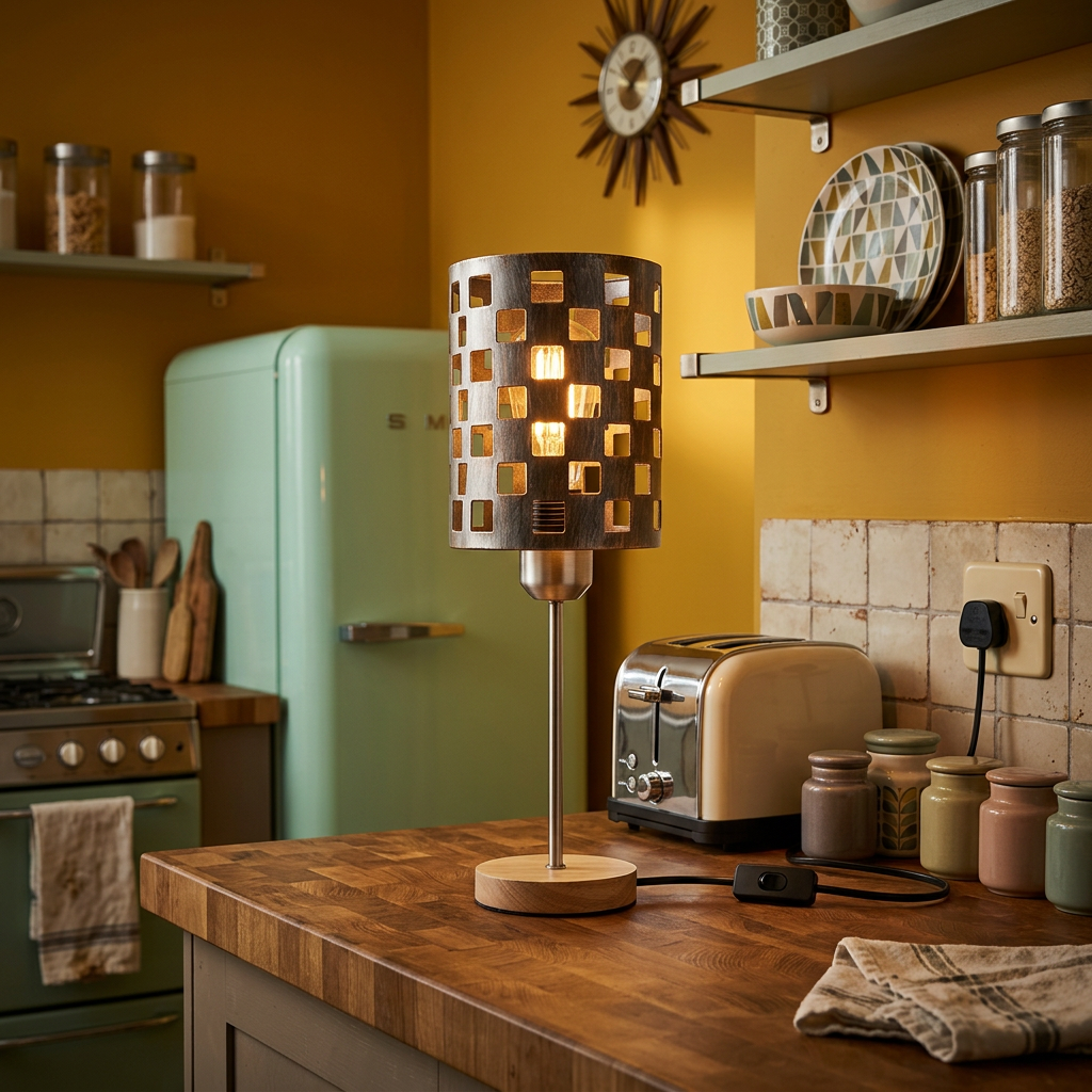 Industrial Bulb Guard Cage Table Lamp styled lifestyle image - Brushed Silver