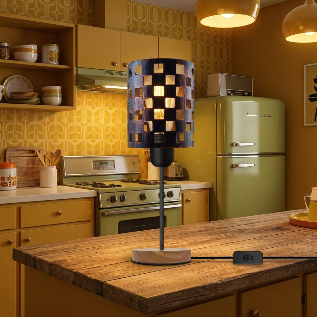 Industrial Bulb Guard Cage Table Lamp styled lifestyle image - Rustic Red