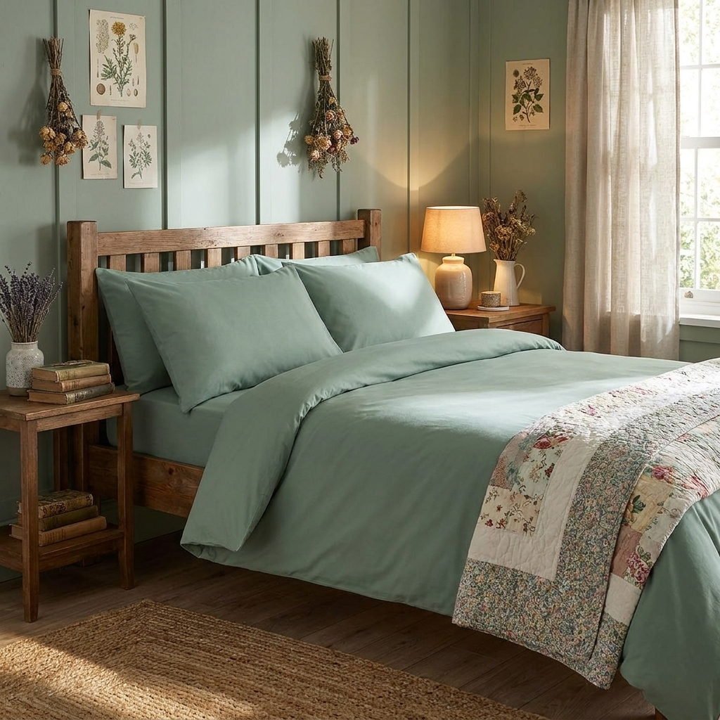 Housse de couette verte Céladon styled lifestyle image