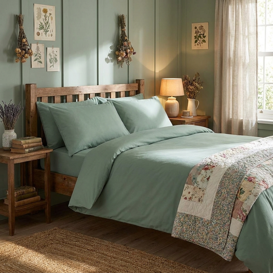 Housse de couette verte Céladon styled lifestyle image
