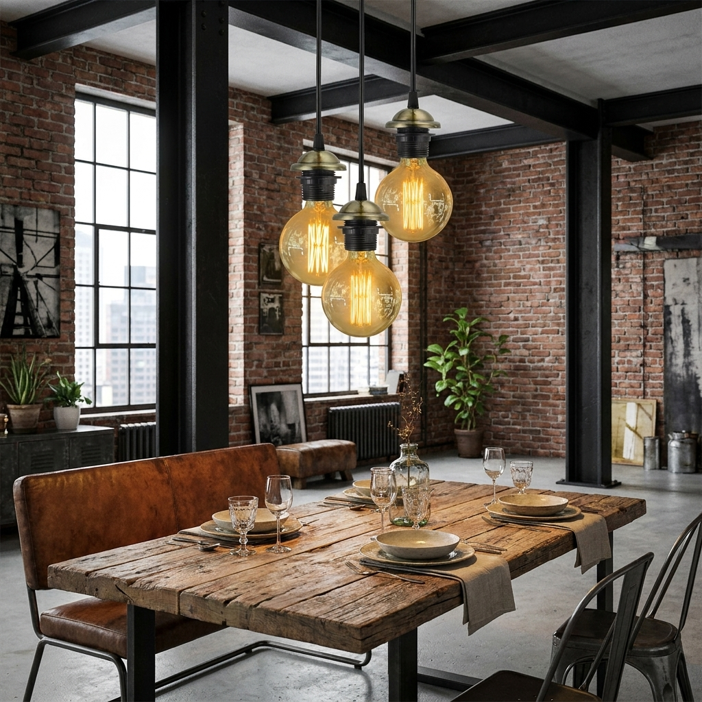LEDSone Industrial Ratio Green Brass E27 PVC Ceiling Rose Pendant Light styled lifestyle image