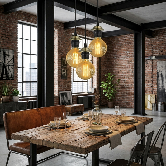 LEDSone Industrial Ratio Green Brass E27 PVC Ceiling Rose Pendant Light styled lifestyle image