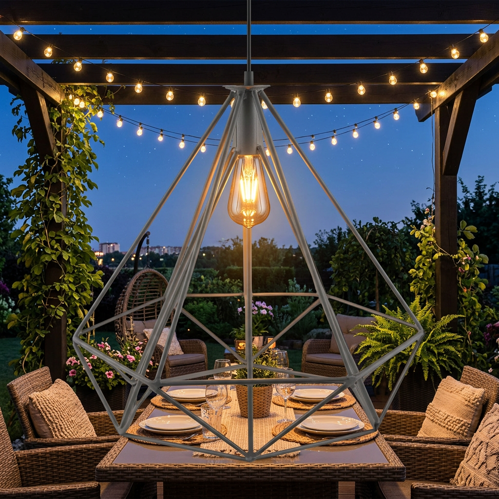 Geometric Wire Cage Design Easy Fit Lighting styled lifestyle image - Grey