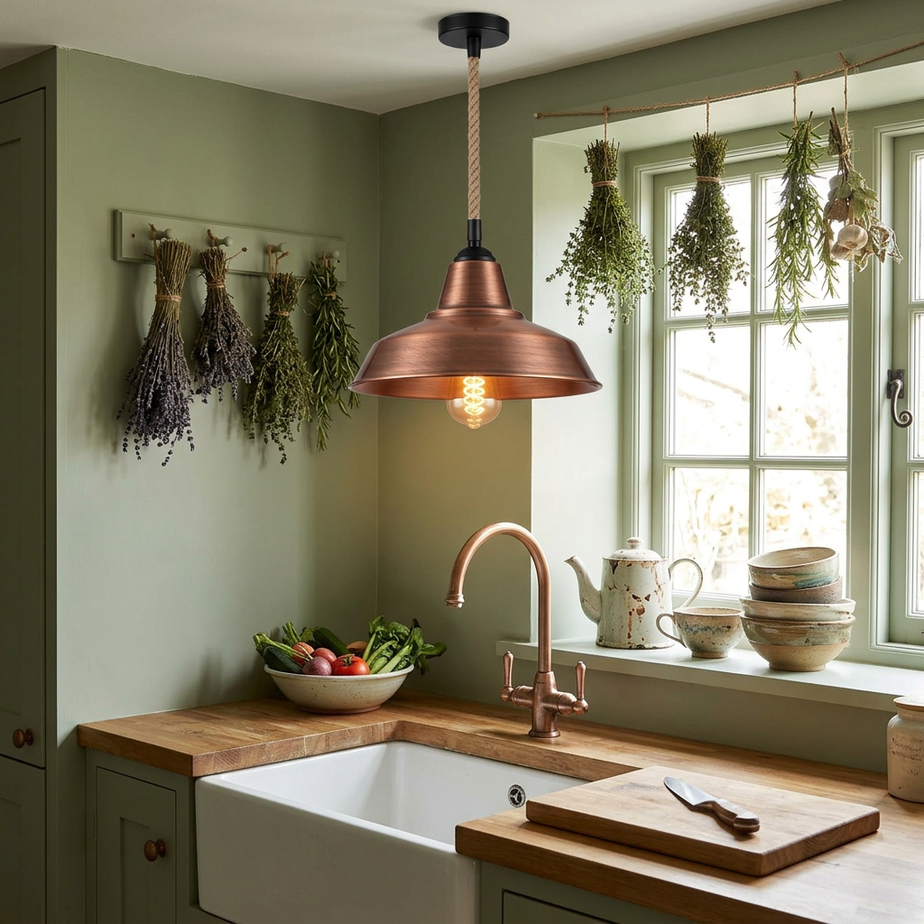 Hemp Rope Pendant Light E27 Brushed Copper styled lifestyle image