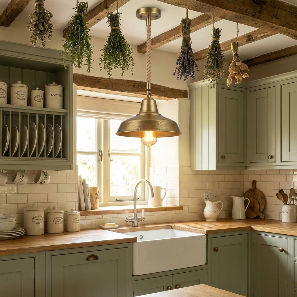Hemp Rope Pendant Light E27 Brushed Brass styled lifestyle image