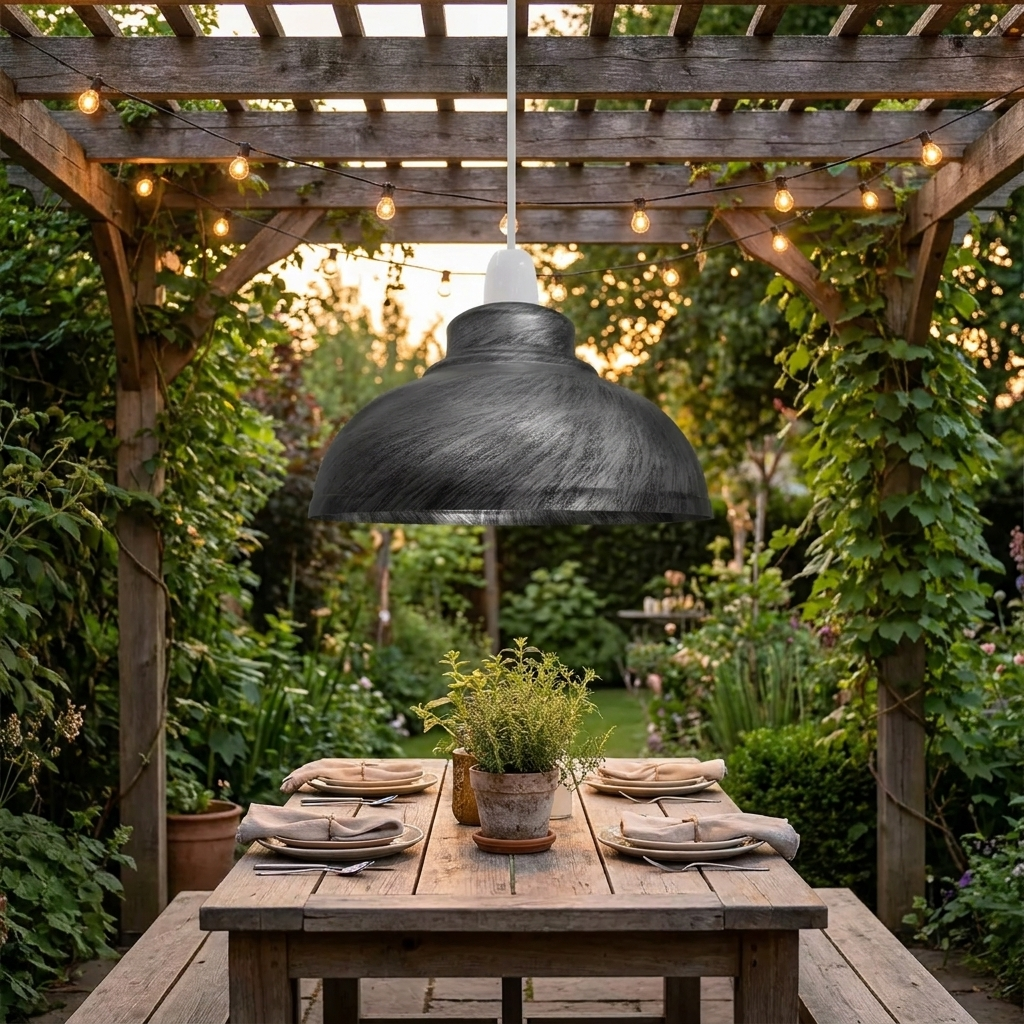 Curvy Metal Pendant Lamp Shade styled lifestyle image - Rustic Red
