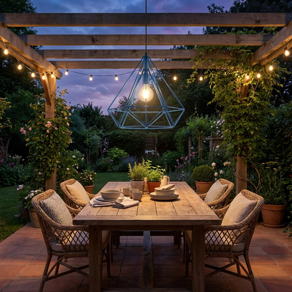 Geometric Wire Cage Design Easy Fit Lighting styled lifestyle image - Blue