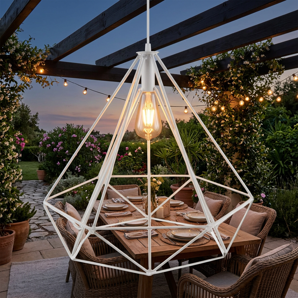Geometric Wire Cage Design Easy Fit Lighting styled lifestyle image - White