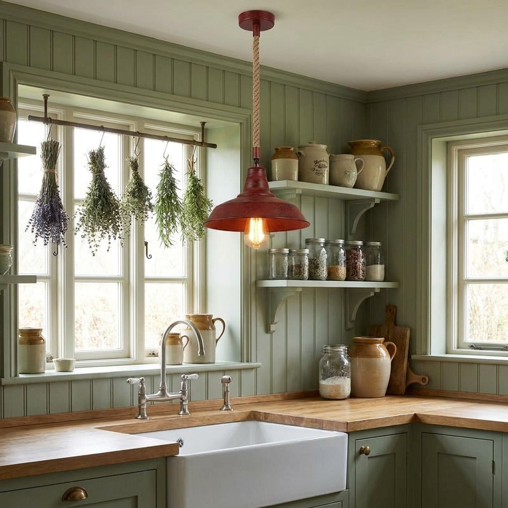 Hemp Rope Pendant Light E27 Rustic Red styled lifestyle image