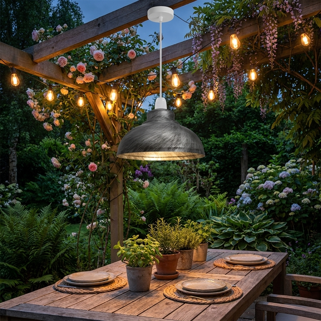 Curvy Metal Pendant Lamp Shade styled lifestyle image - Green Brass