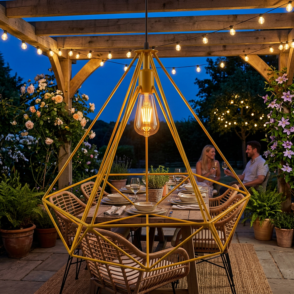 Geometric Wire Cage Design Easy Fit Lighting styled lifestyle image - Yellow