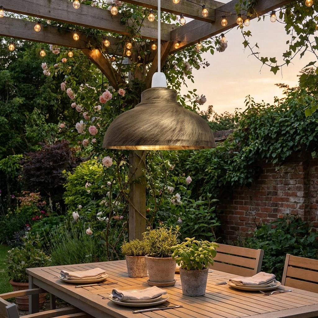 Curvy Metal Pendant Lamp Shade styled lifestyle image - Brushed Brass