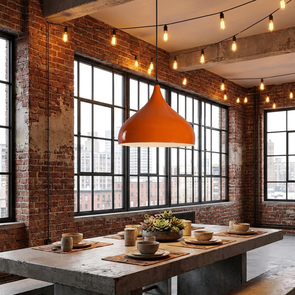 Industrial Pendant Lights Retro Metal Ceiling Lamp Orange styled lifestyle image