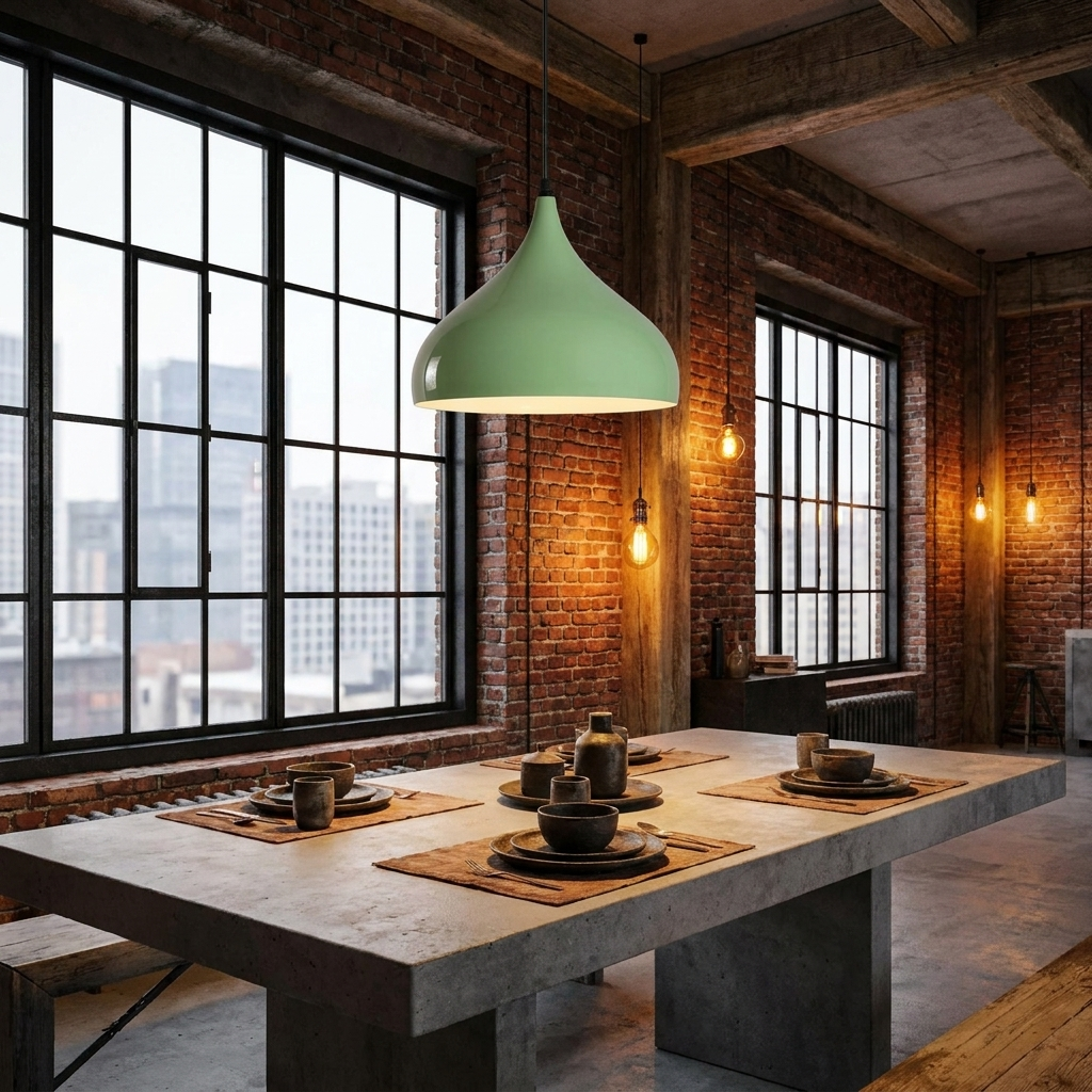 Industrial Pendant Lights Retro Metal Ceiling Lamp Light Green styled lifestyle image