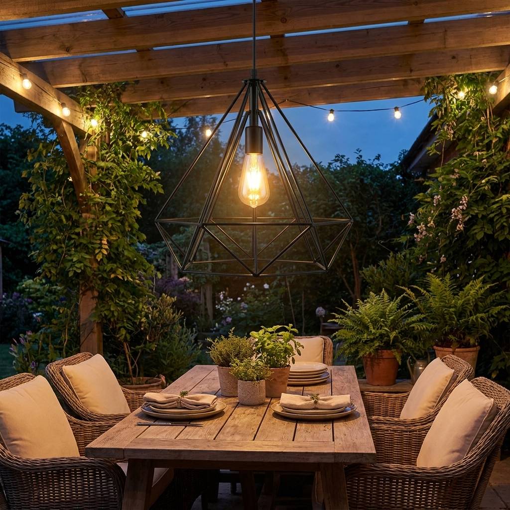Geometric Wire Cage Design Easy Fit Lighting styled lifestyle image - Black