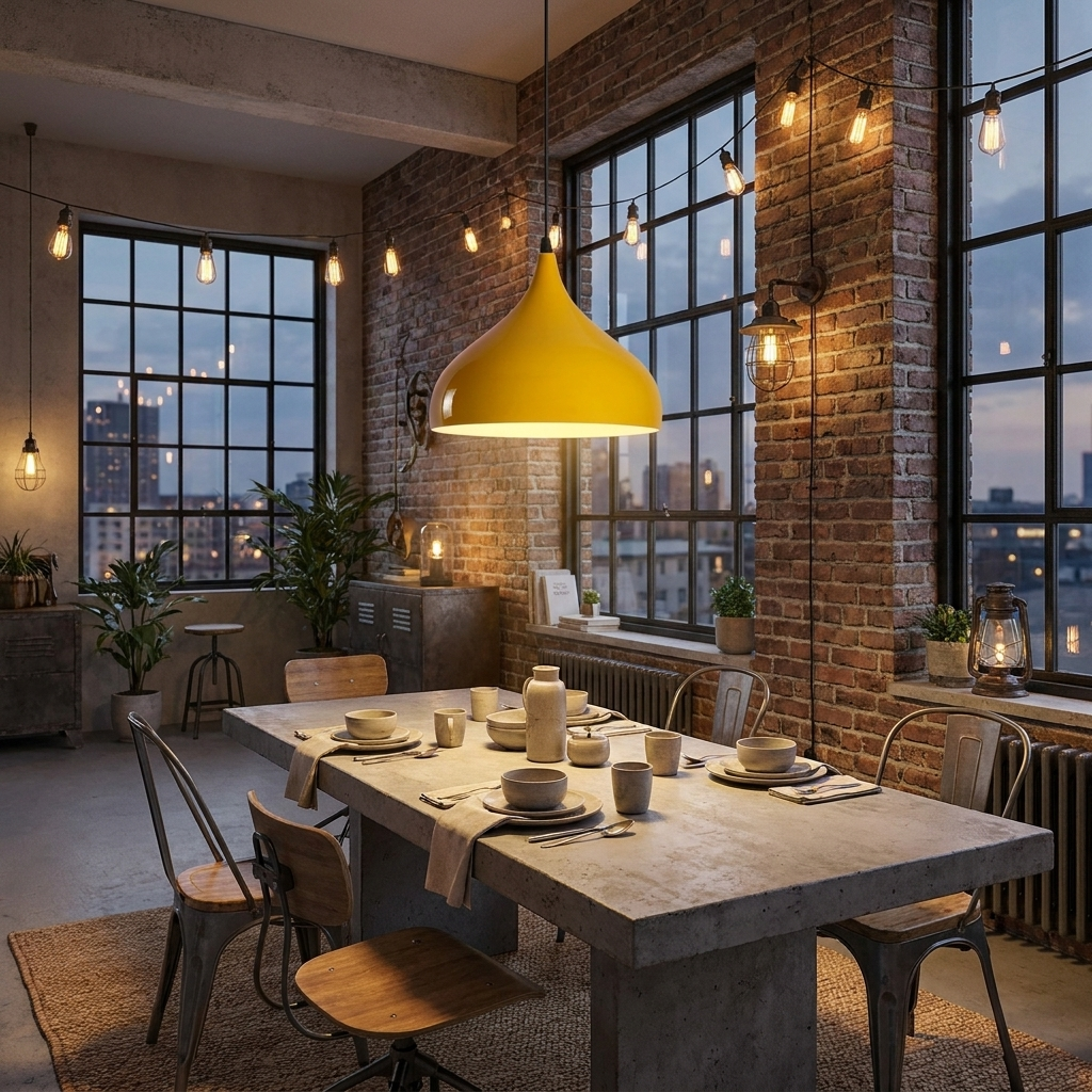 Industrial Pendant Lights Retro Metal Ceiling Lamp Yellow styled lifestyle image