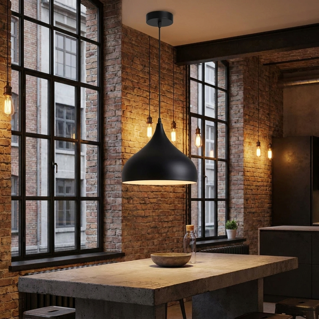Industrial Pendant Lights Retro Metal Ceiling Lamp Black styled lifestyle image