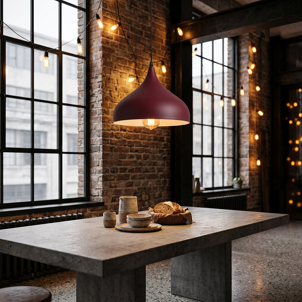 Industrial Pendant Lights Retro Metal Ceiling Lamp Burgundy styled lifestyle image