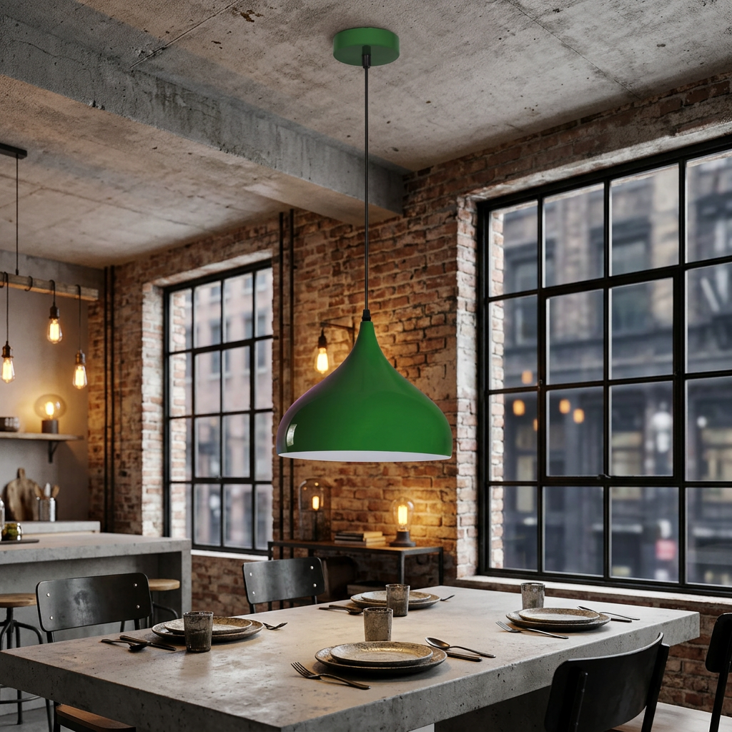 Industrial Pendant Lights Retro Metal Ceiling Lamp Green styled lifestyle image